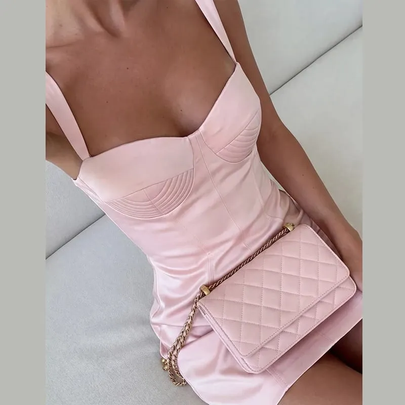 Cup Detail Corset Bustier Sweetheart Neck Spaghetti Strap Waist Cinching Bodycon Mini Dress for Women Party Night Occasion Wear