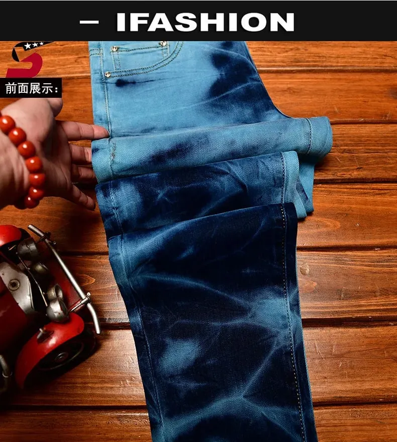 Retro Blue Black Ripped Jeans High Street Korean Version Trousers Y2k Baggy Pants Stacked Jeans Mens Cargo Pants — image 8