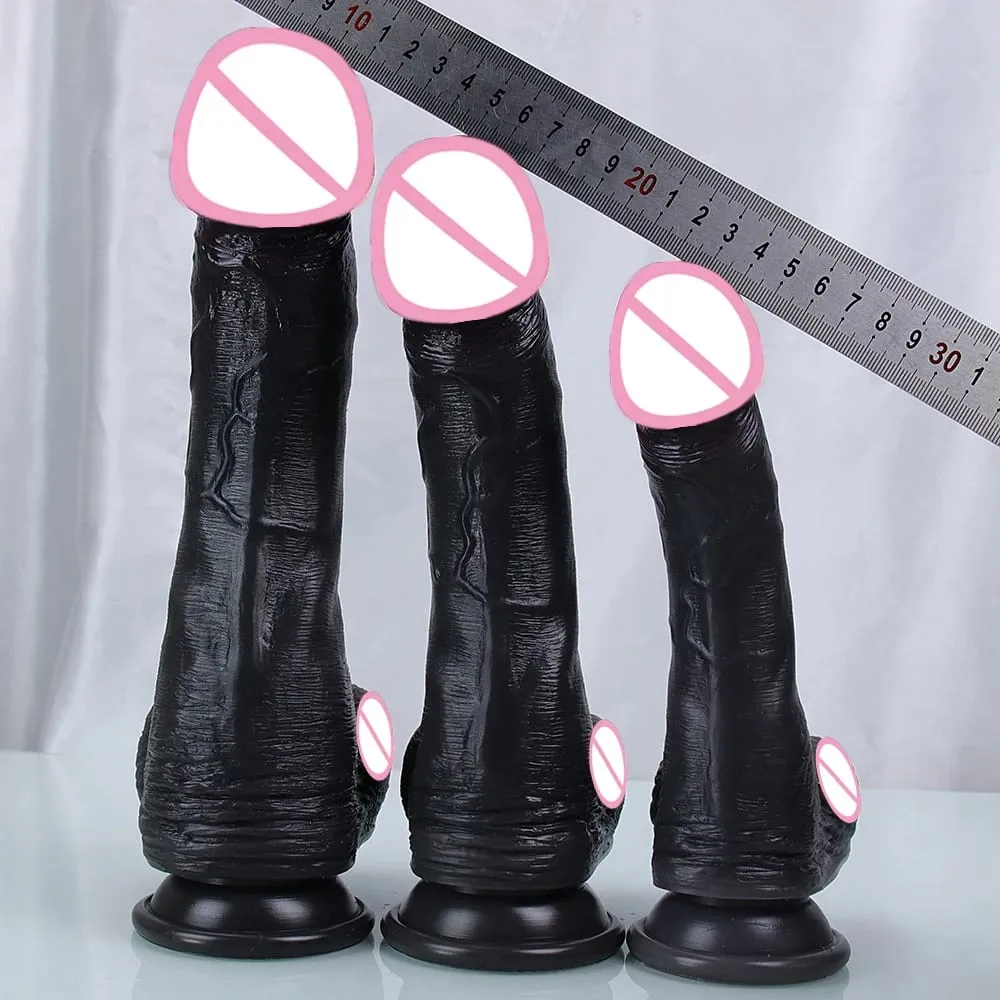 Big Glans Realistic Dildo With Suction Cup Black Silicone Skin Soft Penis Sex Toys For Women Men Anal Vagina Orgasmic Massager