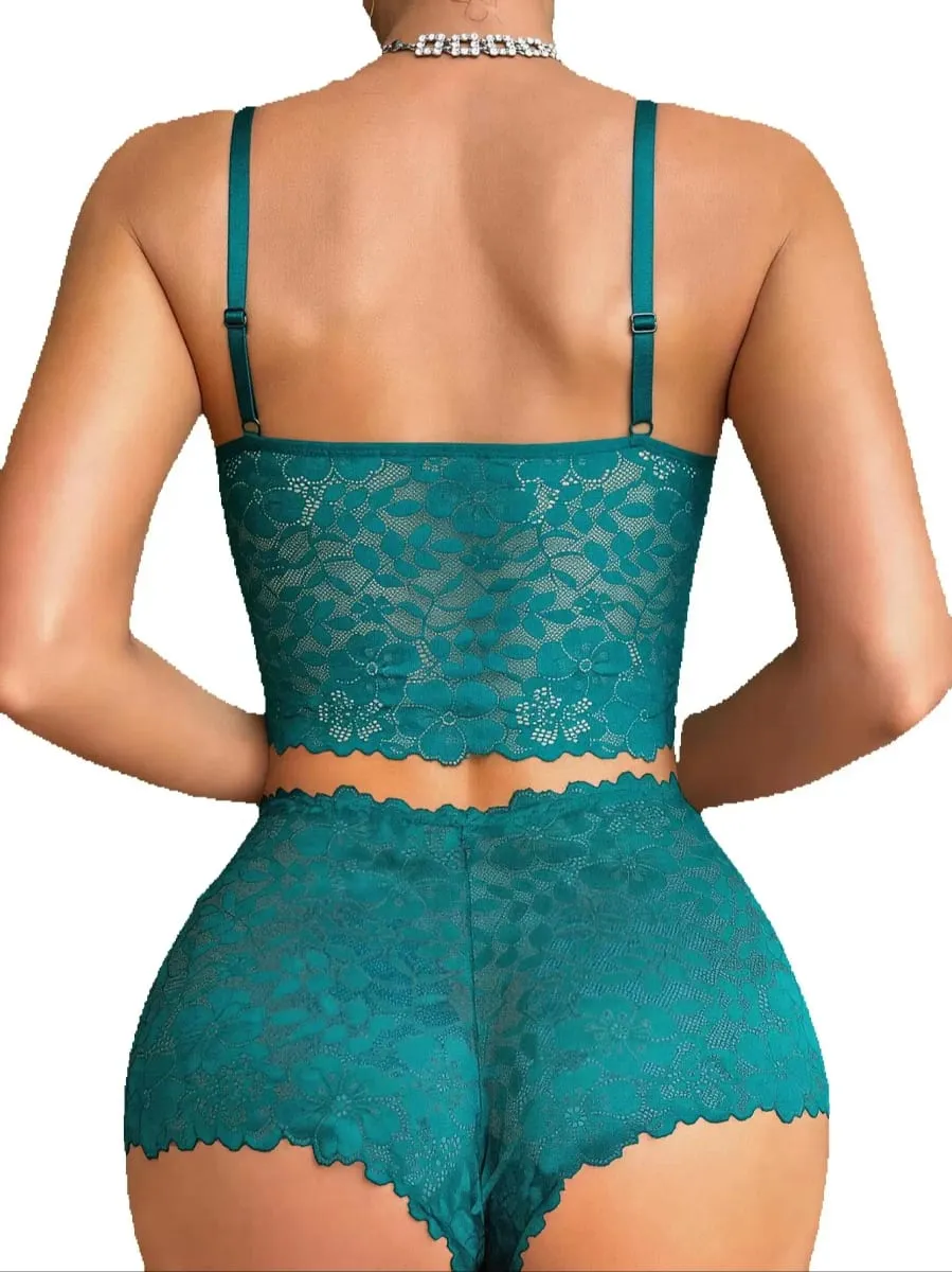 Sexy Lace Women's Underwear Set Wireless Unlined Bra Breathable Sheer Panties Solid Lingerie Set — image 5