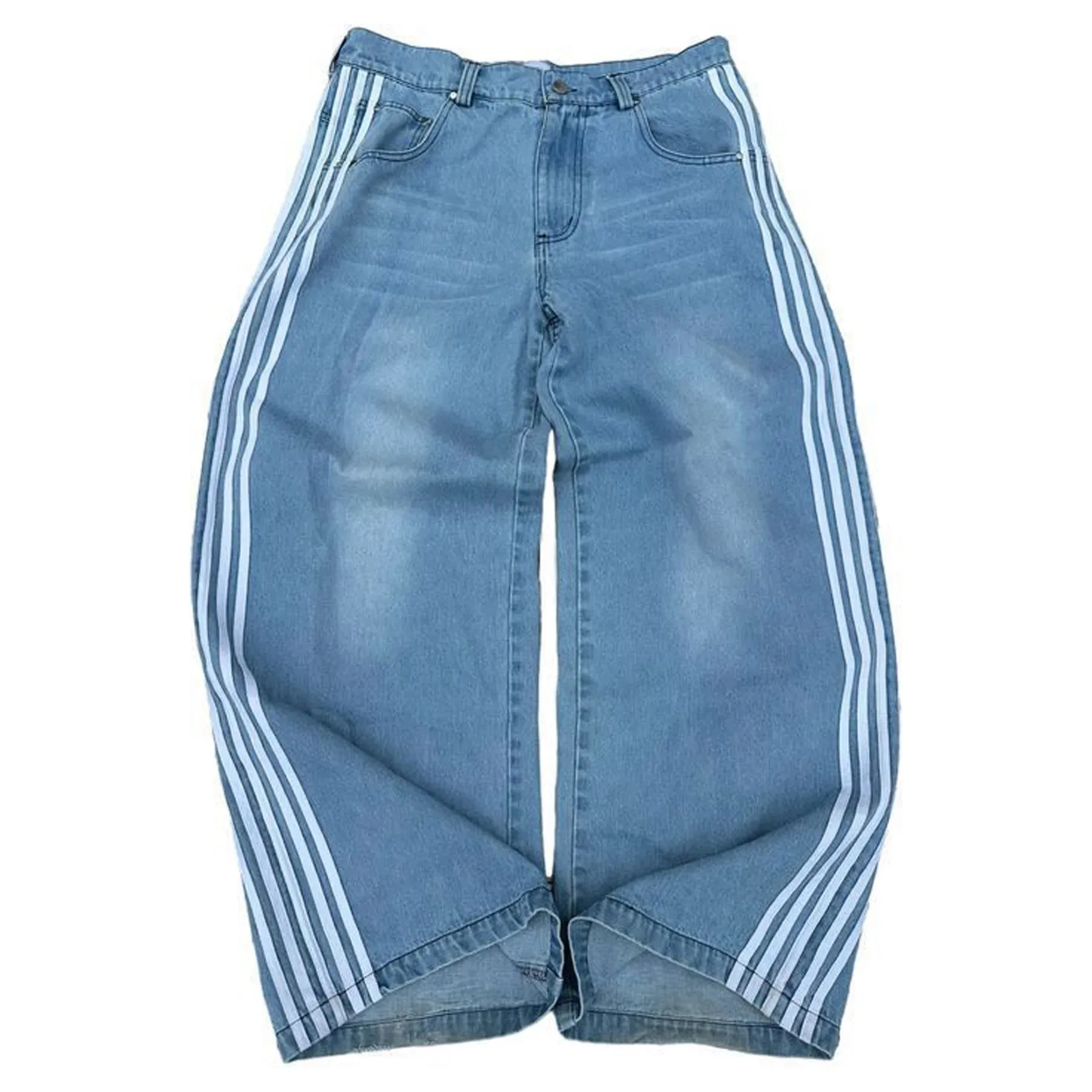 Y2K Striped Baggy Jeans Unisex Wide Leg Denim Pants Hip Hop Streetwear Casual High Quality Embroidered Jeans For Men Women — image 7