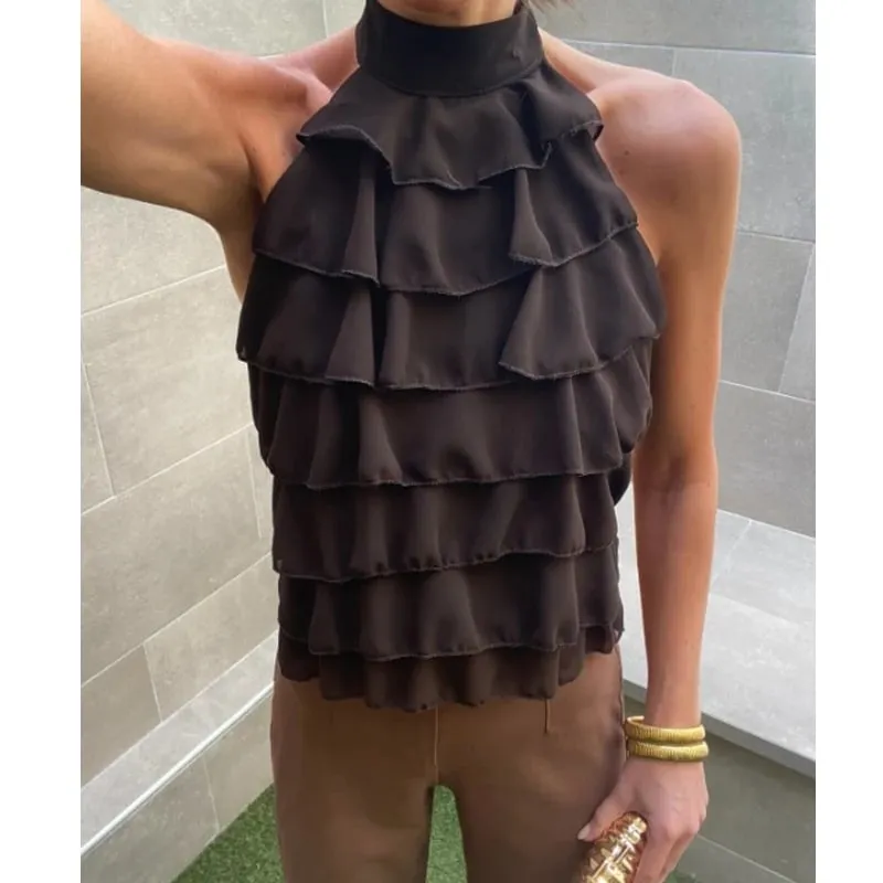 Ruffle Halter Top Women off Shoulder Backless Tops for Women Summer Sleeveless Tops Woman Sexy Camisole Crop Top Female — image 3