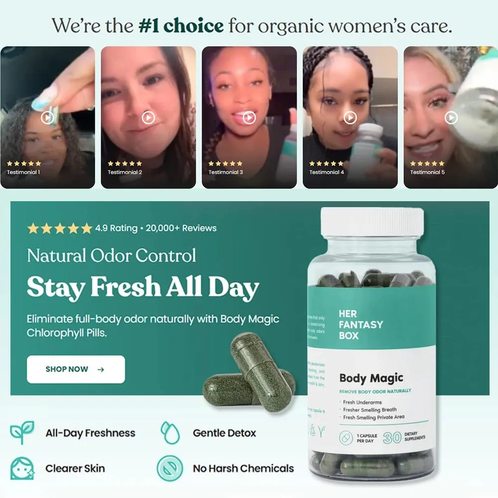 Body Magic クロロフィル丸薬 - ビーガン カプセル 体臭のデトックスと消化をサポートする腸と皮膚の健康のための自然エネルギーブースター — image 2