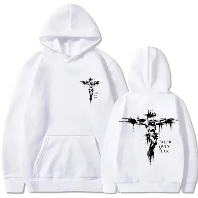 Men's Hoodie with Religious Cross and Motivational Text Prints Pullover Style Autumn Fashion Hooded Hoodie Casual Hoodie Unisex