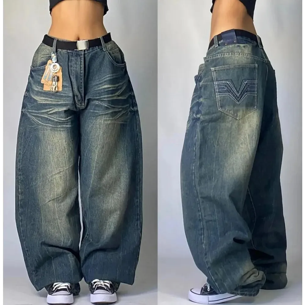 Fashion Gothic New Black Solid Color Washed Old Casual Jeans Men Y2K Street Cloth Vintage Popular High Waist Loose Wide Leg Pant — image 7