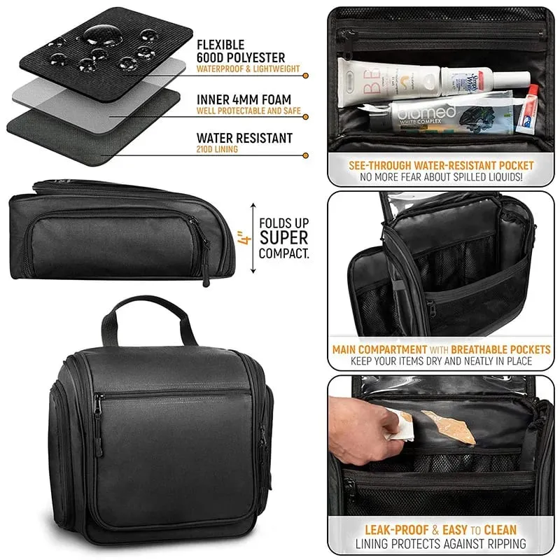 Travel Toiletry Bag Large Hanging Toiletry Organizer Waterproof Hygiene Bag with Metal Swivel Hook for Toiletries Cosmetics — image 4