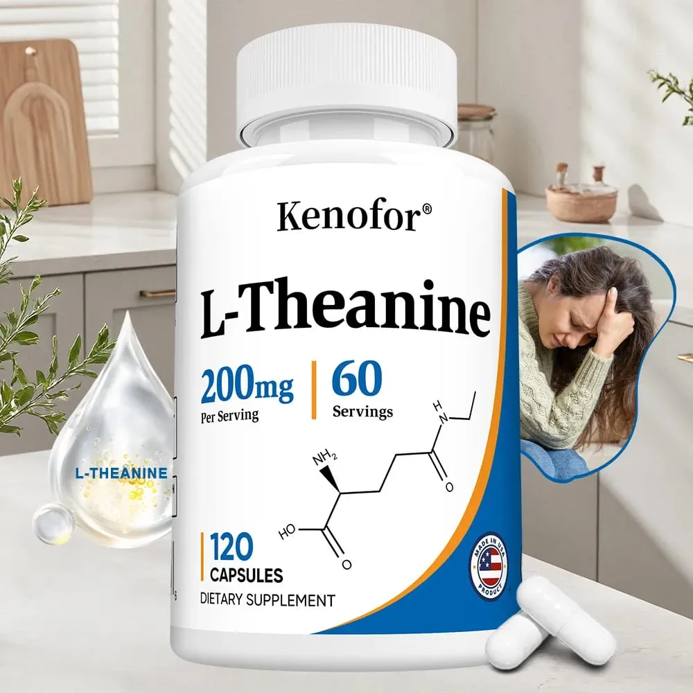 L-Theanine 200 Mg Extra Strength Theanine Supplement – Focus and Relaxation Support Improved Sleep Non-GMO and Gluten-Free — image 1