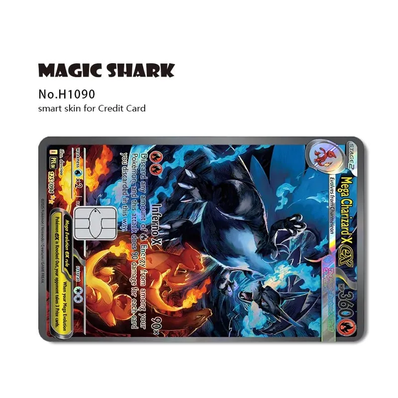 Magic Shark Mew Charizard EX Eevee Gengar Pikachu TCG Card Holographic Laser Skin Film Sticker for Bank Credit Card — image 28