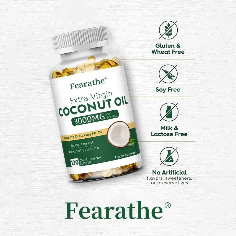 Extra Virgin Coconut Oil 3000mg 30/60/120 Softgels Expeller Pressed Supplement Support for Hair Nails & Skin Health Non-GMO — image 5