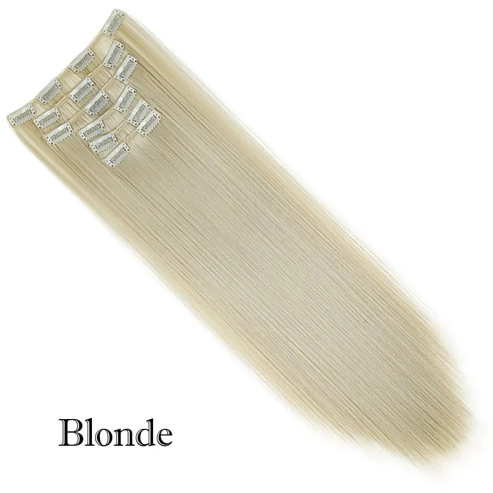6Pcs/Set Clip In Hair Extension Synthetic Highlights Blonde Long Straight Hairpiece Full Head Thick Hairpieces for Women Girls — image 21