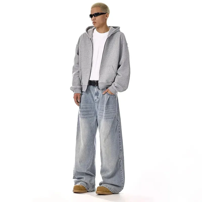 New Korean Retro Men'S Jeans High Street Straight Leg Pants Loose Casual Jeans Fashion Wide Leg Pants — image 3
