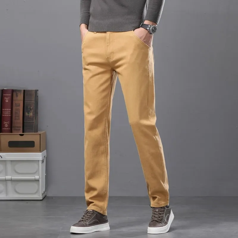 Cotton Elastic Men's Jeans Spring New Fitted Straight Business Casual Trousers Soft Comfortable Fashion Korean Denim Pants — image 3