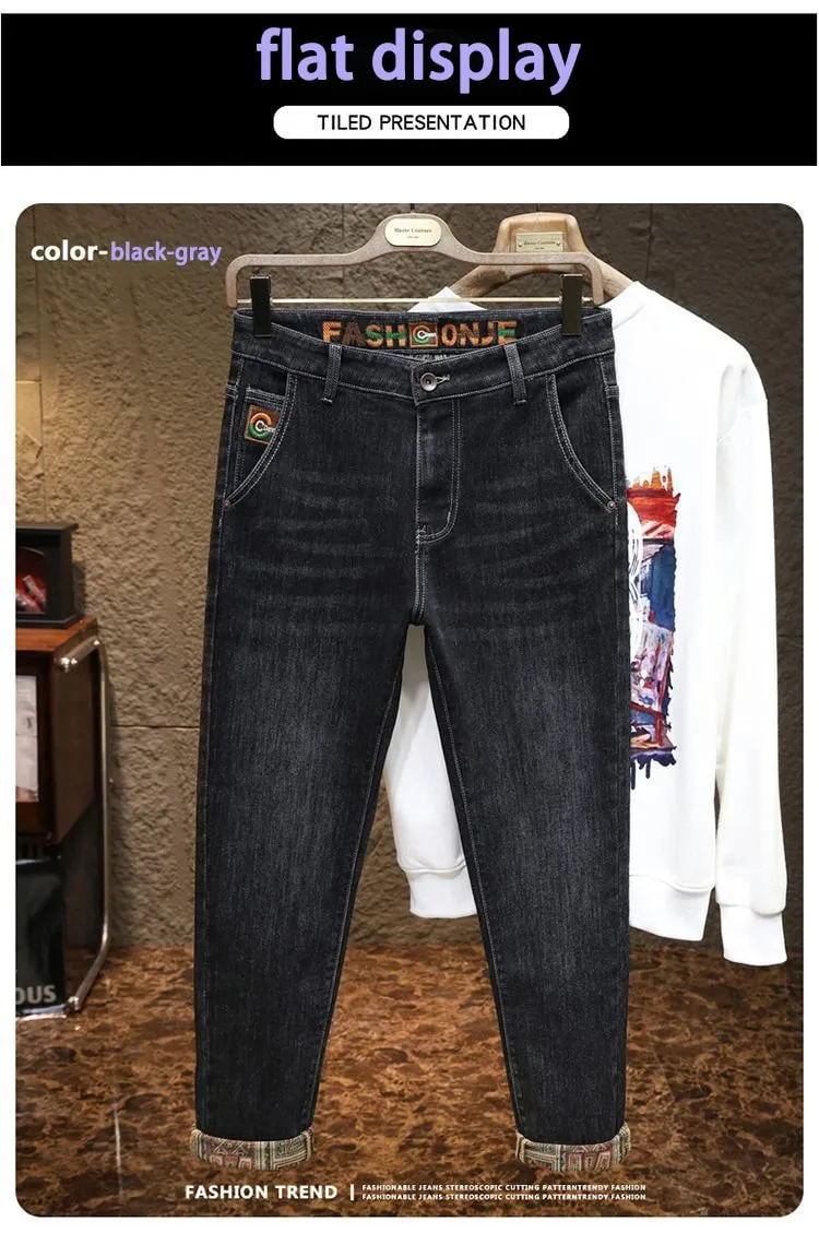 New Men's Slim Fit Jeans High-quality Pants Classic Blue Gray Black Casual and Simple — image 4