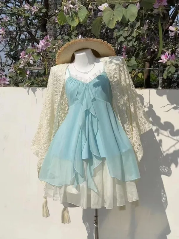 2026 frau Japanische Süße Spitze Blume Y2k Ästhetischen Verband Grunge Kleider Harajuku Ärmellose Patchwork Vintage Kleid Chic