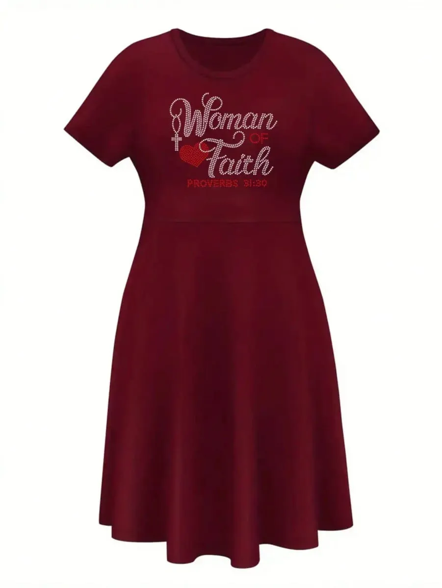 Casual and elegant women's short sleeved loose round neck plus size custom printed dress suitable for daily travel