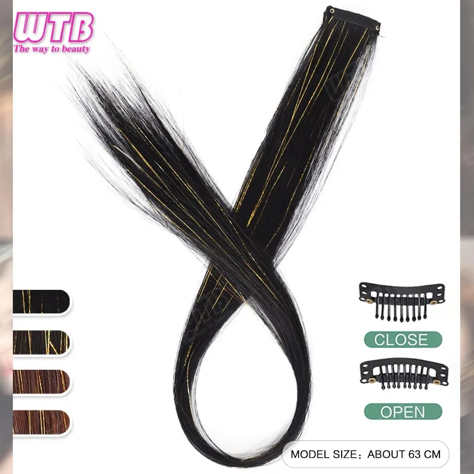 Synthetic Gold Laser Highlighted Hair Extension Wig BB Clip Style Straight Hair Extension Wig Suitable for Women's Daily Wear — image 5