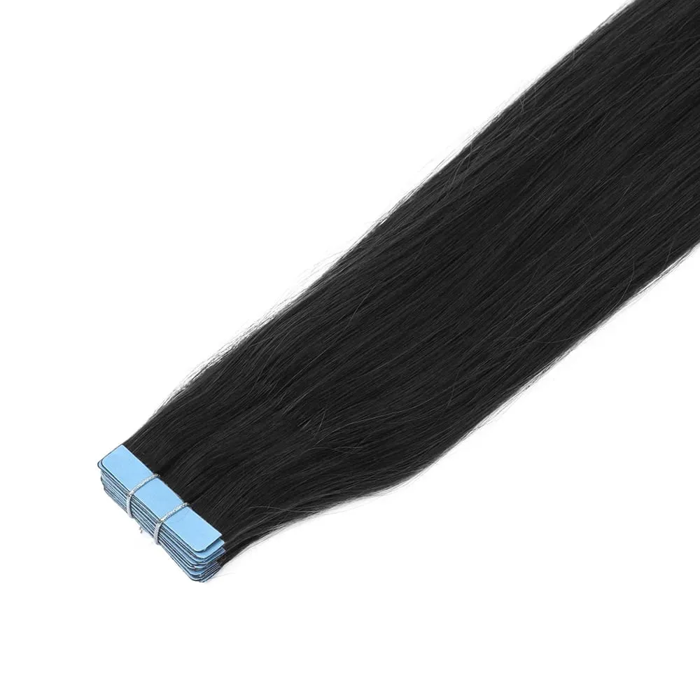 PU Seamless Tape in Human Hair Extensions Silky Straight Remy Skin Weft Tape Hair Extension 12-20 inch 20pcs/pack 1B Natural Black 30g for Add Volume