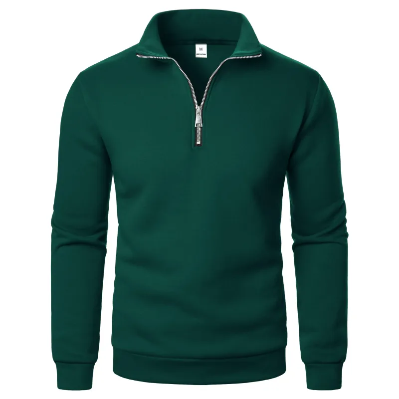 Spring and Autumn new casual half zipper stand up collar hoodie trend simple and loose oversized fleece men's hoodie