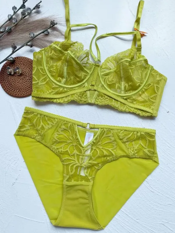 højkvalitets sexet blonde dame bh'er og korte todelt sæt push up blonder B C D kop tråd sommer lingeri undertøj lilla grøn