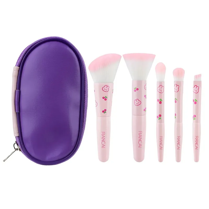 Conjunto de pincéis de maquiagem compacto, 5 peças, bonito, com estojo, pincel premium para base impecável, blush, sombra, aplicação, ferramentas de beleza — image 15