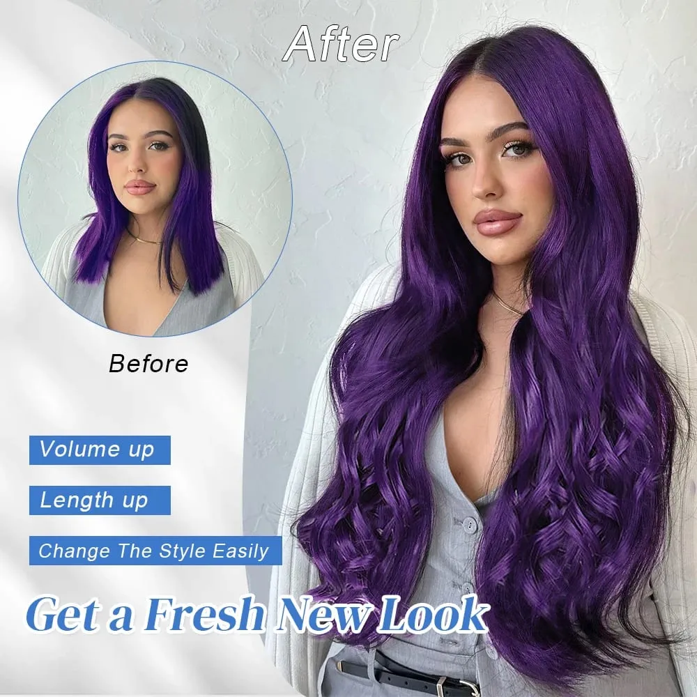 Synthetic Clip in Hair Extensions Purple hairpieces 7pcs/set 22inch Thick Hair for Women Girls Daily Party Cosplay — image 5