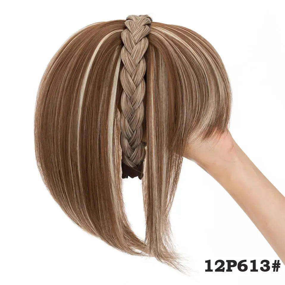 Snoilite 11'' Braided Headband with Clip-In Hair Topper With Bangs Natural Look Synthetic Straight Hair Extensions for Women 92g — image 17