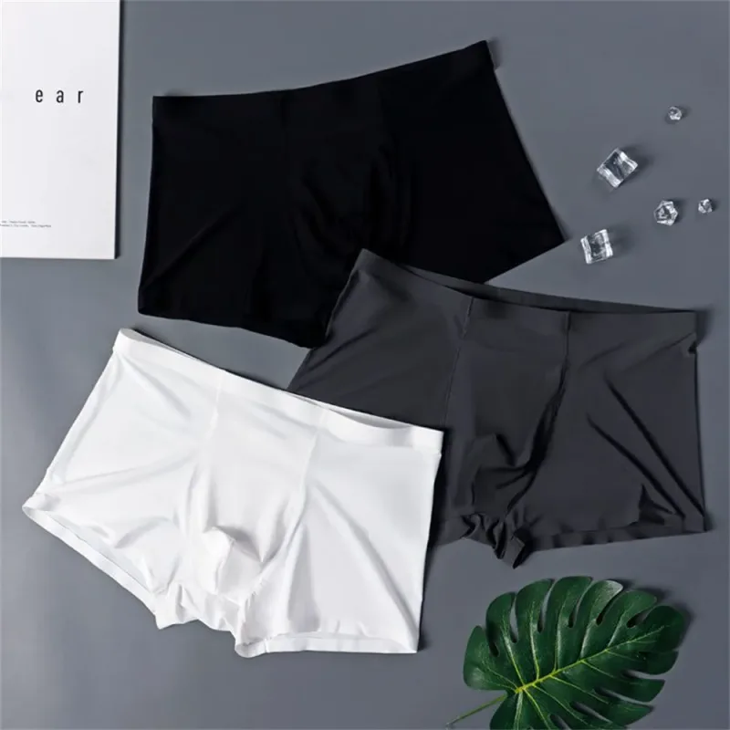 3 pièces de haute qualité hommes sous-vêtements en soie glacée été mince respirant sans couture culottes Sexy hommes caleçons grande taille — image 2