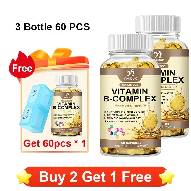 Vitamin B-Complex Capsules with Vitamin B12 & Biotin Support Nervous Bones Brain & Heart Health Metabolism Immune Energy