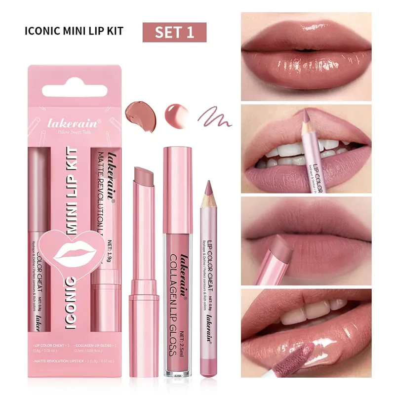 Conjunto de delineador labial + batom em 5 cores e mancha labial fácil coloração fosco kit batom batom vermelho de longa duração conjunto de maquiagem labial