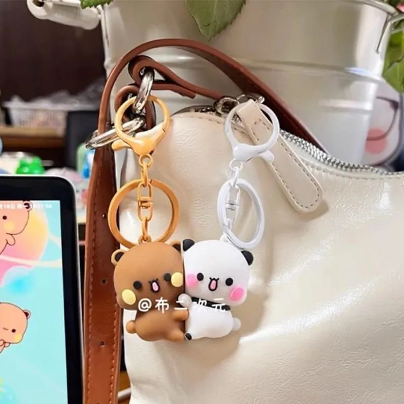 New Bubu Dudu Magnetic Hug Keychain Cute Cartoon Panda Ornament Keychain Backpack Accessories Couple Christmas Gift — image 4