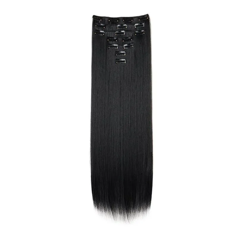 24Inch Synthetic 7Pcs/set Long Straight Hair Extension 16Clips Hairstyle Black Blonde Y2K Kpop Hairpiece for Women Christmas Eve