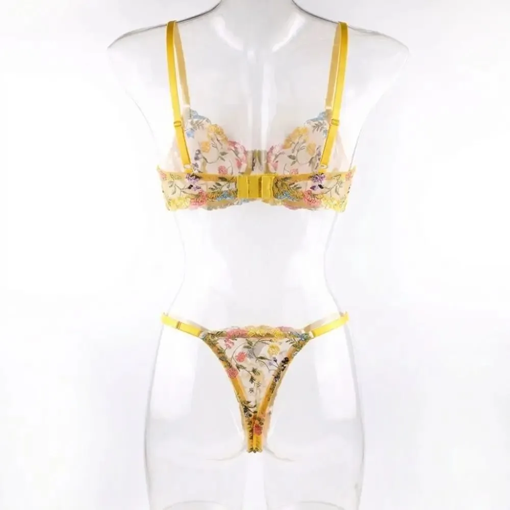 2-Piece Floral Lingerie Set Sheer Embroidery Underwear Intimates Versatile Underwire Push-up Bra Panty Set For Lady Girl — image 3