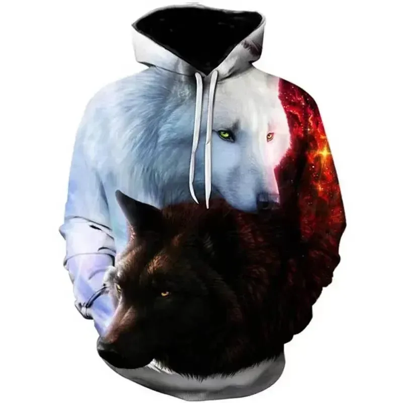 Fashion Autumn And Winter New Animal Wolf Hooded Sportswear Men's 3D Model Wolf Hooded Sportswear Men's Hooded Sportswear Tops — image 4