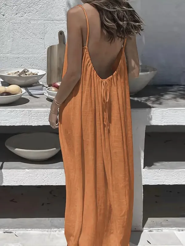 2026 New European & American Cross‑border Women’s Wear Solid Color Loose Casual Versatile Slip Backless Maxi Dress — image 5