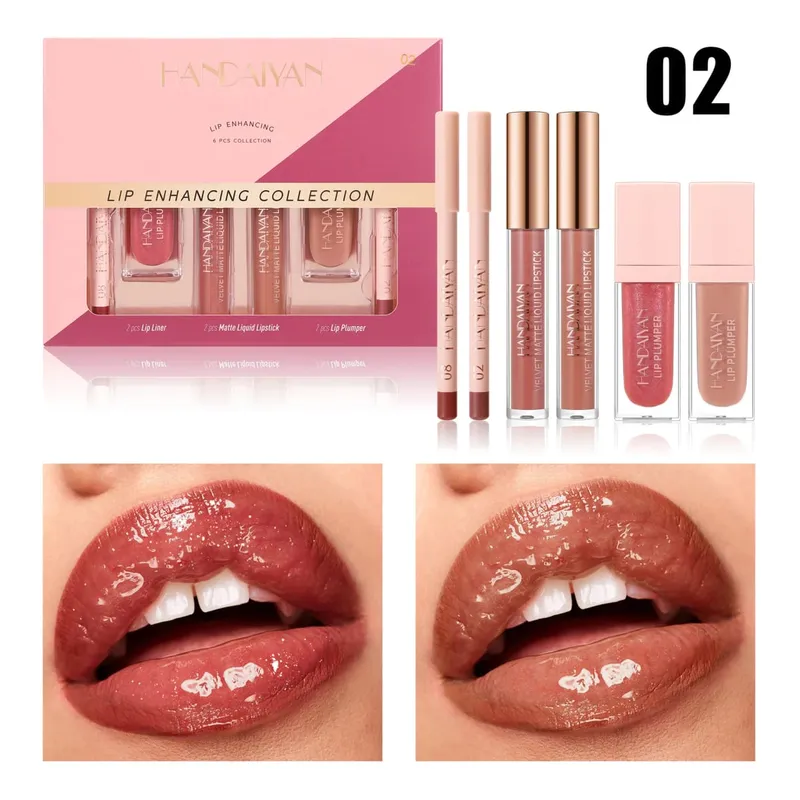 Set Riasan Bibir 6 Buah Lipstik Cair Matte Tahan Air Lip Gloss dan Lip Liner Sangat Berpigmen dan Mudah Diaplikasikan