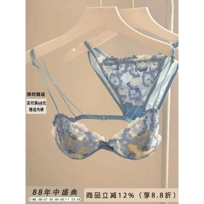 French Triangle Cup Bralette Embroidered Lace Wireless See Through Hollow Out Sexy Pure Desire Lingerie Set MOYISU Sexy Tushy — image 4
