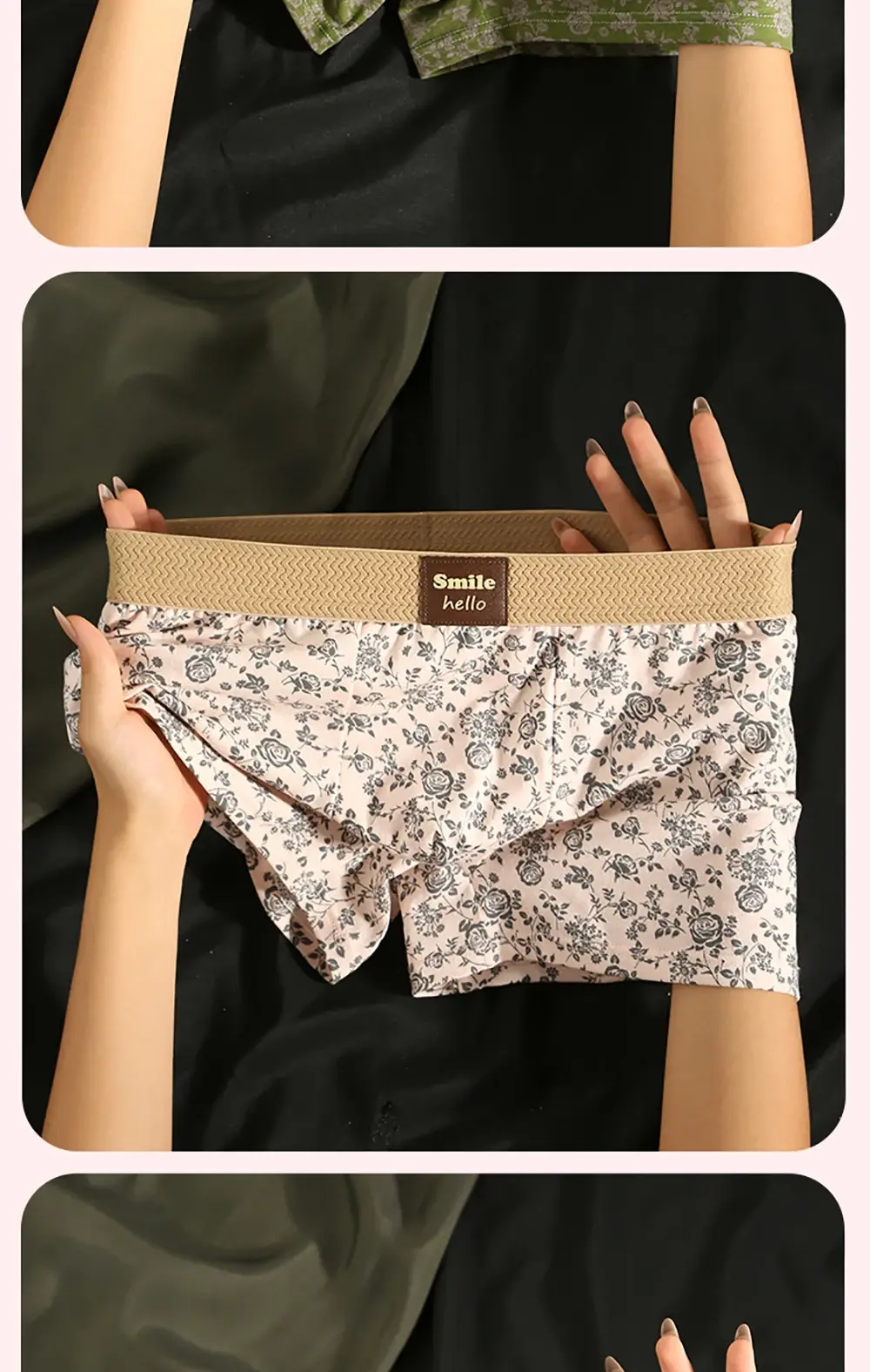 3PCS/Pack Romantic Rose Print Men's Panties Cotton Soft Comfortable Breathable Boxer Homme 3D Large Space Pouch Men Underwear