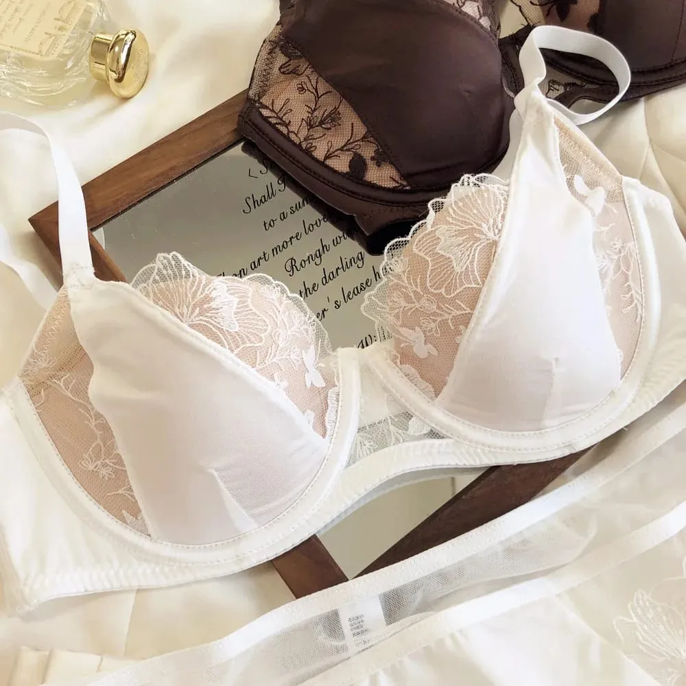 Conjunto de sutiã de renda bloco de cor retro francês macio underwire minimizador copo fino suporte lingerie conjunto feminino tamanho 34-40abc — image 4