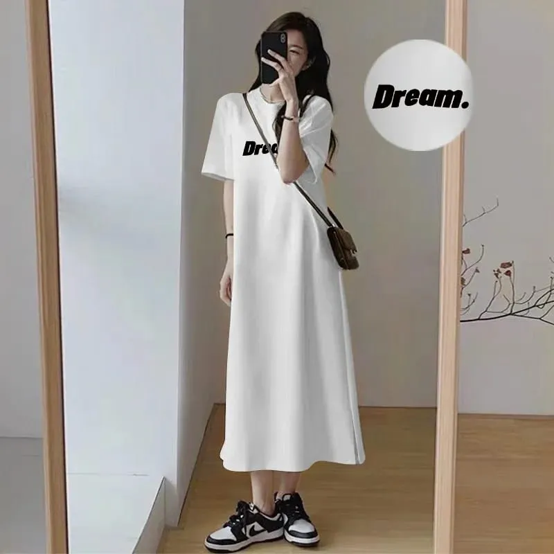 Oversized Dream Letter Print Maxi Tshirt Dress Women Short Sleeve Loose Casual Home Long Dress — image 5