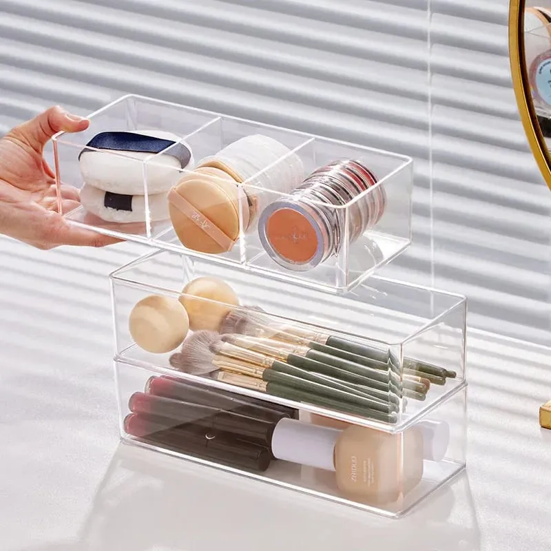 Acrylic Cosmetics Storage Box for Lipstick Makeup Brushes Layered Storage Desktop Drawer Comestic Tools Makeup Puff Storage Box