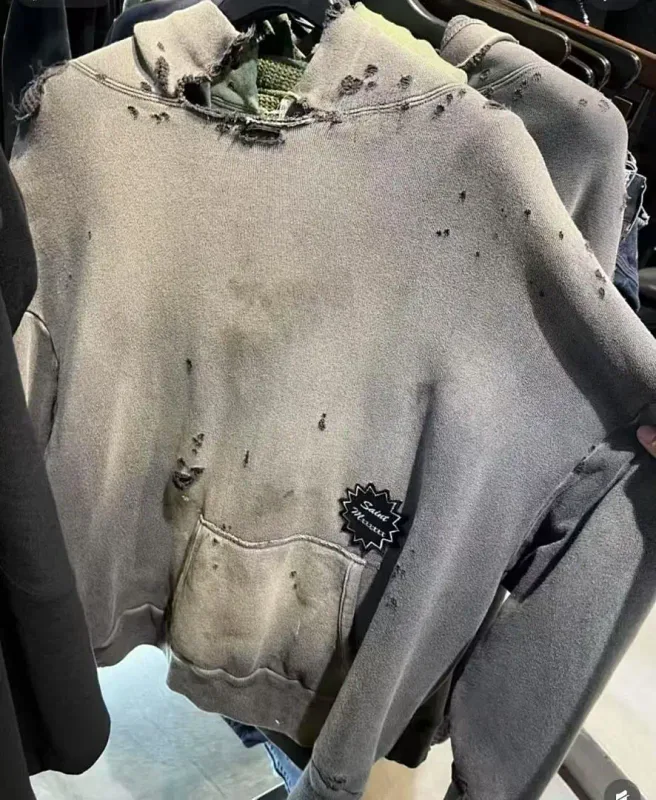 24FW SAINT Vintage Angel Printed Distressed Women Men Hooded Sweatshirt Hoodies Oversized Men Casual Cotton Pullover Hoodie — image 25