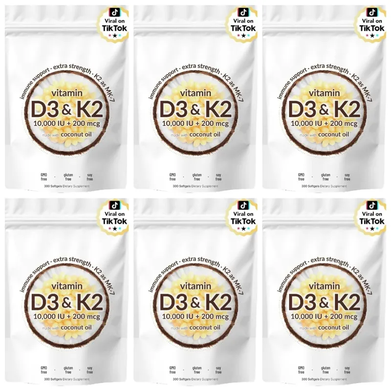 Vitamin D3 & K2 Softgels with 10 000 IU Vitamin D3 & 200 mcg K2 for Immune System & Bone Strength Support Adults 300 Softgels