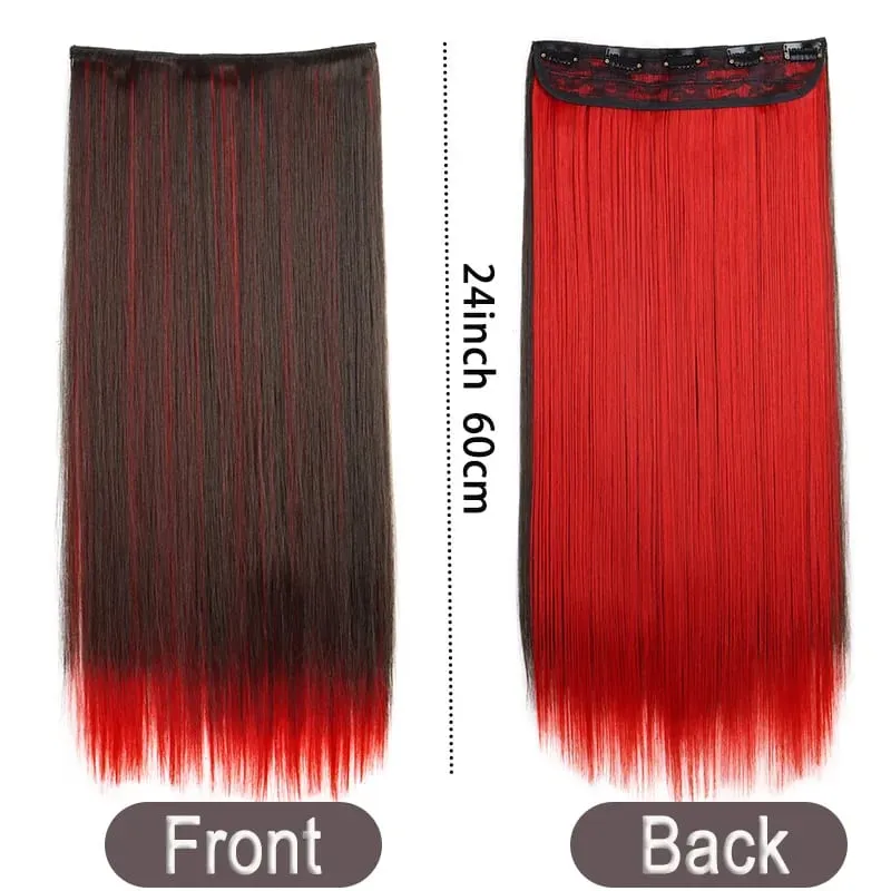 Synthetic 24Inch Long Straight One Piece Rainbow Highlight Clip In Hair Extensions for Women Daily Use Easy Wear — image 2