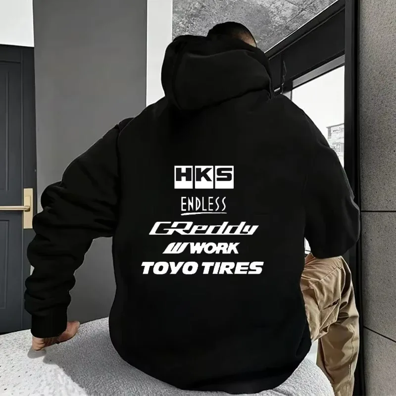 2025 남성 패션 멋진 까마귀 일본 JDM 수정 된 자동차 HKS 끝없는 Hoody 남성 여성 빈티지 캐주얼 운동복 긴 소매 풀오버