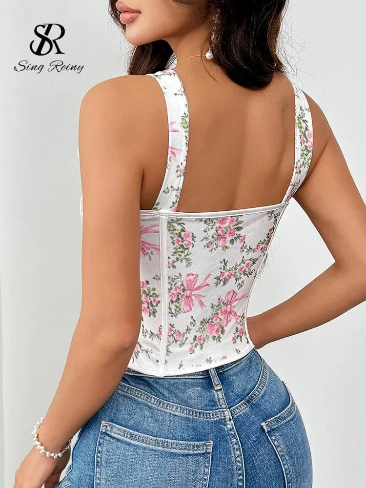 Strap Holiday Floral Corset Top 2026 New Arrival Lace Up Sexyl Shapewear Top Frenc Irregular Bohemian Print Camisole — image 6