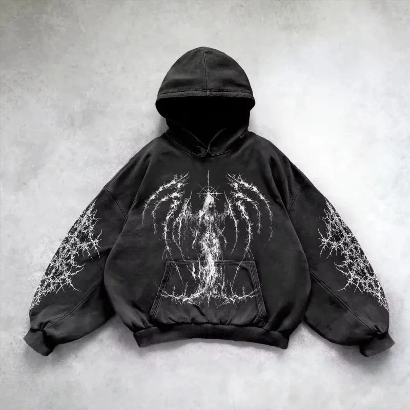 Retro Gothic Graphic Print Hip Hop Hoodie for Men Y2k Grunge Punk Casual Loose Pullover Women Streetwear Sweatshirt Hoodies — image 5