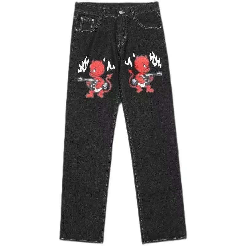 Cross Pattern Design White Flash Fashionable Element Baggy Denim Pants Daily Commute Necessary Minimalism Straight Leg Jeans — image 1