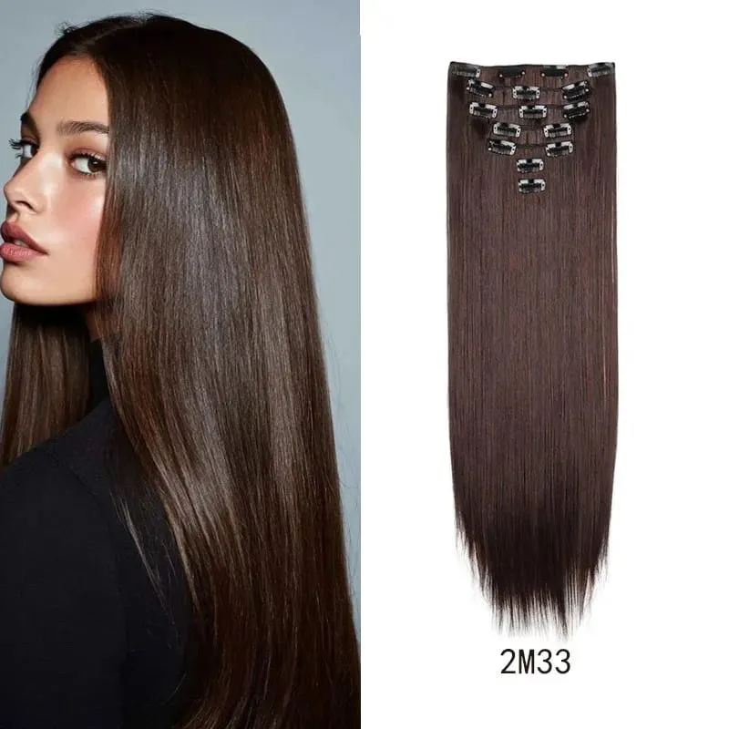 Synthetic 24inch Clips in Hair Extensions Long Straight Hairstyle Blonde Black Hairpieces Heat Resistant False Hair Daily Use — image 10