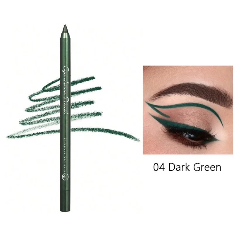 1Pc Waterproof Blue Green Eyeliner Pencil Smudge-Proof Long-Lasting Pearlescent Glitter Eye Liner High Pigmented Punk Eye Makeup
