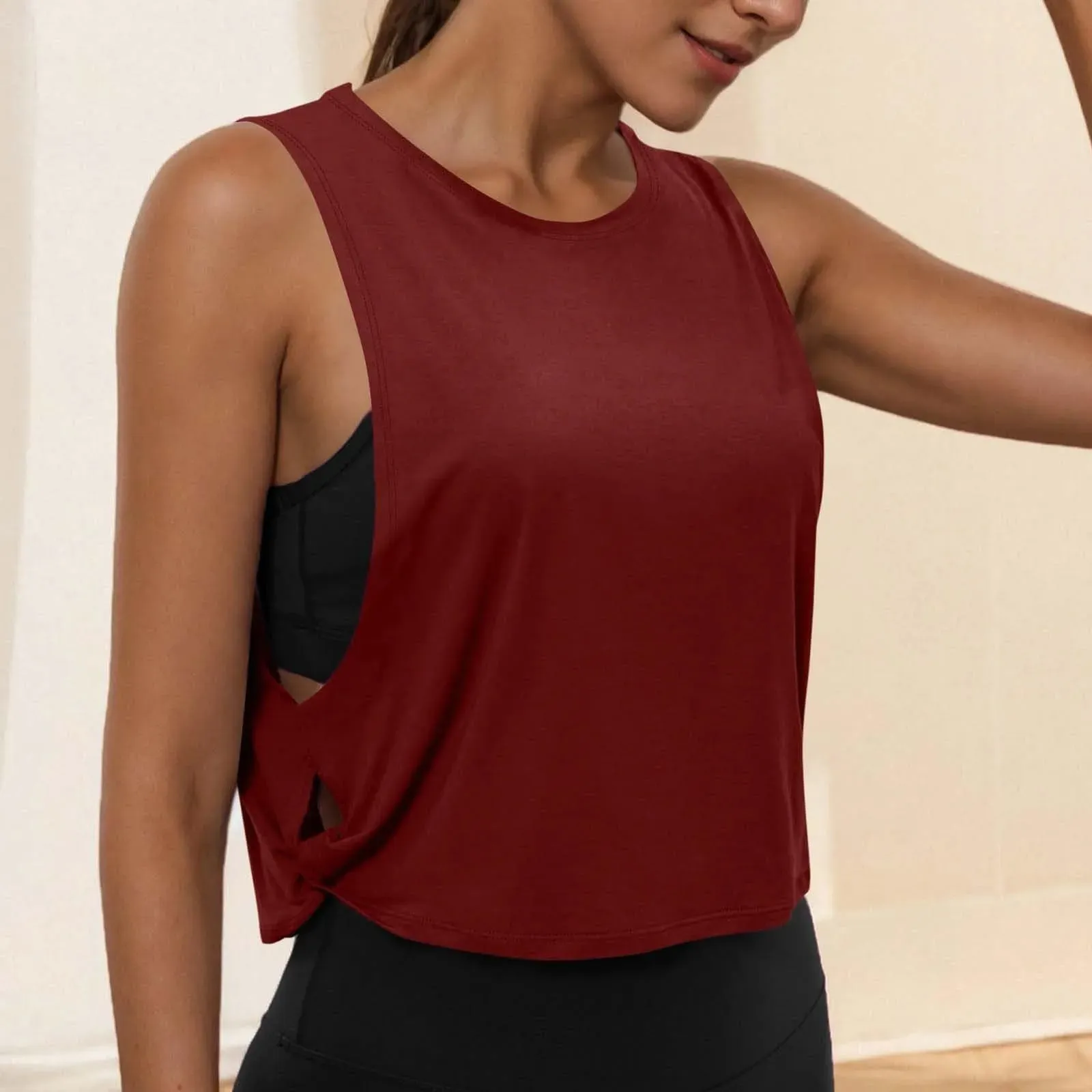 Women Sleeveless Yoga Tops Running Short Tank Crop Top Athletic Vest Breathable Blouse Cover Up Gym Workout Cool T-Shirt — image 22